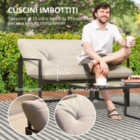 Outsunny Set da Giardino 4 Pezzi con Divanetto, 2 Poltrone e Tavolino, in Acciaio, Poliestere e Cotone PP, Beige e Grigio(m-4)