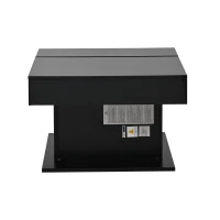 Tavolino da salotto girevole 360° con piano sollevabile, spazio a scomparsa e cassetto, 70x70x45 cm, Nero(m-8)