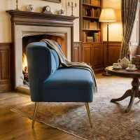 HOMCOM 2 Seater Sofa, Linen-look Fabric Small Sofa with Wing Back, Thick Seat, Metal Legs, Dark Blue(m-9)