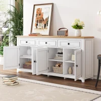 Aparador moderno, amplio espacio de almacenamiento con 3 cajones y 4 puertas, 160x35x76 cm, Blanco(m-5)