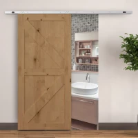 HOMCOM Shed Sliding Door Track System, Sliding Barn Door Kit Set, 6FT/186cm,for Single Wooden by Wood Roller Style Set-Silver(m-2)