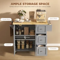 HOMCOM Kitchen Island on Wheels, Rolling Kitchen Storage Trolley with Drop Leaf, Drawers, Towel and Spice Rack, Grey(m-5)