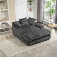 Oversized Chaise Longue Sofa with 3 Throw Cushions and Wide Armrests, Chair with Shredded Memory Foam Seat, 155L x 125W x 63H cm, Dark Gray(m-1)