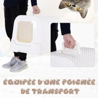 PawHut Maison de toilette pour chat tiroir à litière coulissant porte battante filtre odeur + pelle fournis 54L x 42l x 41H cm blanc(m-6)
