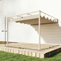 Outsunny Wand-Pergola für Garten 3x3 m mit einziehbarem Dach, UPF30+ Schutz, Abläufe, Gartenpavillon für Außenbereich, Beige(m-3)