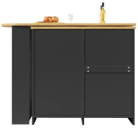 360° Rotating Kitchen Island with Folding 3D Textured Doors and Side Shelves, Swivel Sideboard for Kitchen, 138L x 38W x 105.5H cm, Black(m-11)