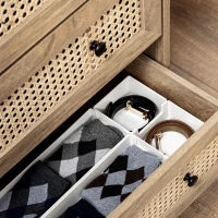 HOMCOM Storage Cabinet, 4-Drawer Unit with Rattan Element for Bedroom, Living Room, 80cmx35cmx95cm, Wood Effect(m-8)