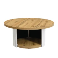 Set da 2 tavolini da salotto rotondi con vano portaoggetti integrato, 75x75x50/45x45x35 cm, color legno(m-9)