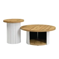 Set da 2 tavolini da salotto rotondi con vano portaoggetti integrato, 75x75x50/45x45x35 cm, color legno(m-2)