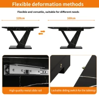 Telescopic Dining Table with Precision Telescopic Runners and Adjustable Feet, Space-Saving Desk for Seats 4-6, 120L x 75W x 75.5H cm, Black(m-5)