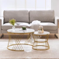 Set 2 tavolini da salotto moderni annidabili, 70x70x45 cm/45x45x40 cm, Bianco(m-1)