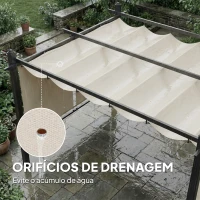 Outsunny Pérgola de Jardim 4x3 m com Cortinas Automáticas e Telhado Retrátil Proteção UPF50+ Creme(m-8)