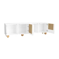 TV-Schrank mit 4 Türen, minimalistisches Design mit Holzmaserung und weißem Finish, 175x38x50 cm, Naturfarbe+Weiß(m-9)
