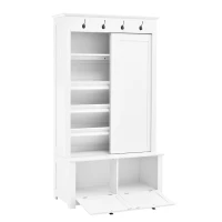 Armadio guardaroba con ante scorrevoli e scarpiera integrata, mobile multiuso con ganci, 100x50x180 cm, Bianco(m-9)
