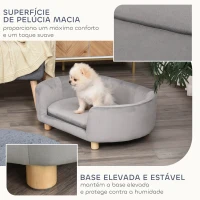 PawHut Sofá para Cães Pequenos com Pés de Madeira Almofada Removível e Capa Lavável  86x55x33 cm Cinzento Claro(m-6)