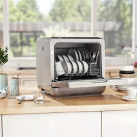 HOMCOM Table Top Dishwasher with Built-in 6L Water Tank, Mini Countertop Dishwasher with 6 Programs, 4 Place Settings, Silver Tone(m-10)