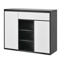 Scarpiera moderna con 2 ante e 1 cassetto, con illuminazione LED e ripiano per scarpe regolabile, 105x39,5x86 cm, Bianco e Nero(m-2)