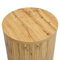 Set di 2 tavolini rotondi da salotto con pannelli a listelli verticali in legno e angoli arrotondati, 75x75x36 cm/50x50x50,5 cm, color legno(m-7)