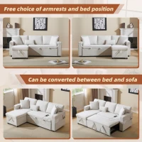 3 Seater Corner Sofa with Integrated Side Shelf and Built-in USB, Modular Sofa with Footstool and 3 Cushions, 214L x 131W x 87H cm, Beige(m-5)