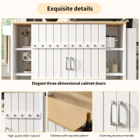 Modern Kitchen Island with Aluminium Handles and 2 Lockable Castors, Serving Trolley with Fold-Out MDF Worktop, 110L x 42W x 90H cm, White(m-7)