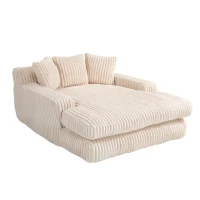 Oversized Chaise Longue Sofa with 3 Throw Cushions and Wide Armrests, Chair with Shredded Memory Foam Seat, 155L x 125W x 63H cm, Beige(m-11)