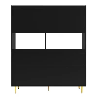 Multi-Purpose Sideboard with Changhong Glass Door and Built-In Wine Rack, Storage Cabinet for Living Room, 145L x 39W x 171H cm, Black(m-11)