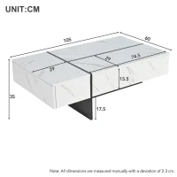 Tavolino da salotto moderno con illuminazione LED e 3 cassetti, 105x60x35 cm, Bianco(m-3)