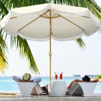 Outsunny Parasol de jardin 2,7 ​​m, parasol inclinable d'extérieur UPF 30+ avec manivelle, 8 baleines, bleu clair et blanc(m-10)