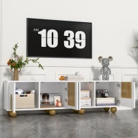 TV-Schrank mit 4 Türen, minimalistisches Design mit Holzmaserung und weißem Finish, 175x38x50 cm, Naturfarbe+Weiß(m-5)