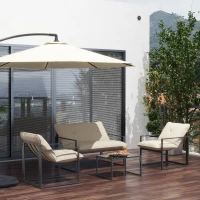 Outsunny Set da Giardino 4 Pezzi con Divanetto, 2 Poltrone e Tavolino, in Acciaio, Poliestere e Cotone PP, Beige e Grigio(m-9)