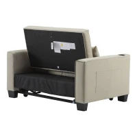 3-In-1 Convertible Pull-Out Sleeper with 3-Position Adjustable Backrest, 2 Seater Sofa Bed for Compact Room, 140L x 96W x 97H cm, Beige(m-12)