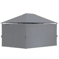 Outsunny Gazebo 3x4 m con 6 Pareti Rimovibili, 8 Fori di Drenaggio e 12 Picchetti, in Acciaio e Poliestere, Grigio e Nero(m-10)