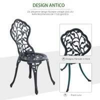 Outsunny Set da Giardino 3 Pezzi con 2 Sedie da Esterno e Tavolo Rotondo in Alluminio, Nero(m-4)
