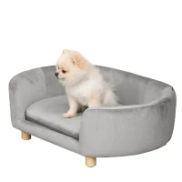 PawHut Sofá para Perros Pequeños con Patas de Madera Funda Lavable y Cojín Desmontable 86x55x33 cm Gris Claro(m-10)