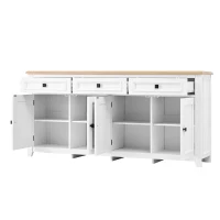 Aparador moderno, amplio espacio de almacenamiento con 3 cajones y 4 puertas, 160x35x76 cm, Blanco(m-9)