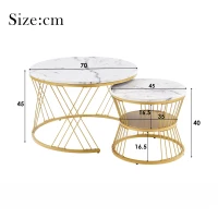 Set 2 tavolini da salotto moderni annidabili, 70x70x45 cm/45x45x40 cm, Bianco(m-3)