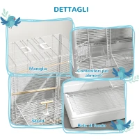 PawHut Gabbia per Uccelli con Vassoio Estraibile e Posatoi, Voliera per Pappagalli, 61x36.5x98 cm, Bianco(m-7)