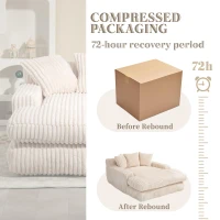 Oversized Chaise Longue Sofa with 3 Throw Cushions and Wide Armrests, Chair with Shredded Memory Foam Seat, 155L x 125W x 63H cm, Beige(m-9)