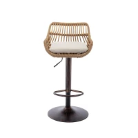 Set of 2 Modern Swivel Bar Stools with Wicker Rattan Weave and Padded Linen Seat, Counter Stools for Living Room, 48L x 49W x 89H cm, Beige(m-2)