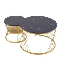 Set 2 tavolini da salotto moderni annidabili, 70x70x45 cm/45x45x40 cm, Nero(m-6)