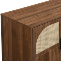 Bufet modern cu ratan, cu 4 uși și mult spațiu de depozitare, design retro-natural, 140x40x80 cm, Culoare naturală(m-6)