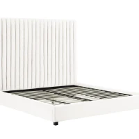 Arabelle King-Size Bed with Tall Channel-Tufted Headboard, Kiln-Dried Wood Frame with Sturdy Birch Legs, 218.5L x 164W x 169H cm, White(m-5)