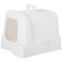 PawHut Pet Cat Litter Box, Enclosed Pet Toilet with Handle, Scoop 54L × 42W × 41H cm - White(m-7)