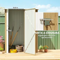 Outsunny Capanno Porta Attrezzi in Metallo con Tetto Inclinato e Porta Bloccabile, 142x86x189 cm, color Legno(m-5)
