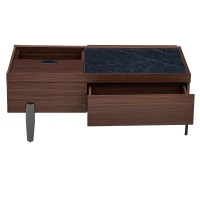 Tavolino da salotto moderno portaoggetti con cassetti e anta scorrevole, 105x50x41,5 cm, Marrone(m-8)