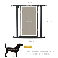 PawHut Pressure Fit Safety Gate, Dog Gate for Doorways and Staircases with Auto Closing Door Double Locking, Acrylic Panel, 74-80 cm - Black(m-15)