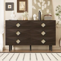 Tavolo trucco con 6 cassetti e maniglie in rattan per camera da letto e soggiorno, 120x40x74,5 cm, color legno(m-4)