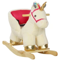 AIYAPLAY Kids Rocking Horse with Realistic Sounds, Safety Belt, Wooden Base, for Ages 18-36 Months, Cream White(m-10)