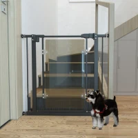 PawHut Pressure Fit Safety Gate, Dog Gate for Doorways and Staircases with Auto Closing Door Double Locking, Acrylic Panel, 74-80 cm - Black(m-14)