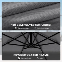 Outsunny Exzentrischer Sonnenschirm mit Solar-LEDs 330x295 cm Gartenschirm mit Kreuzfuß Kurbel Schutzhülle Dunkelgrau(m-4)